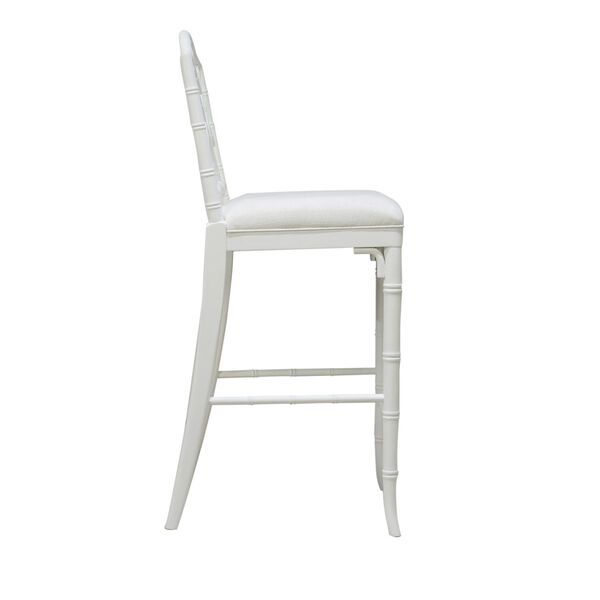 Lloyd Matte White Lacquer White Linen Chippendale Style Bamboo Bar Stool, image 4